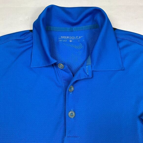 Nike Golf Mens Dri Fit Polo Shirt Blue Black Performance Short Sleeve Top Medium - Picture 2 of 10